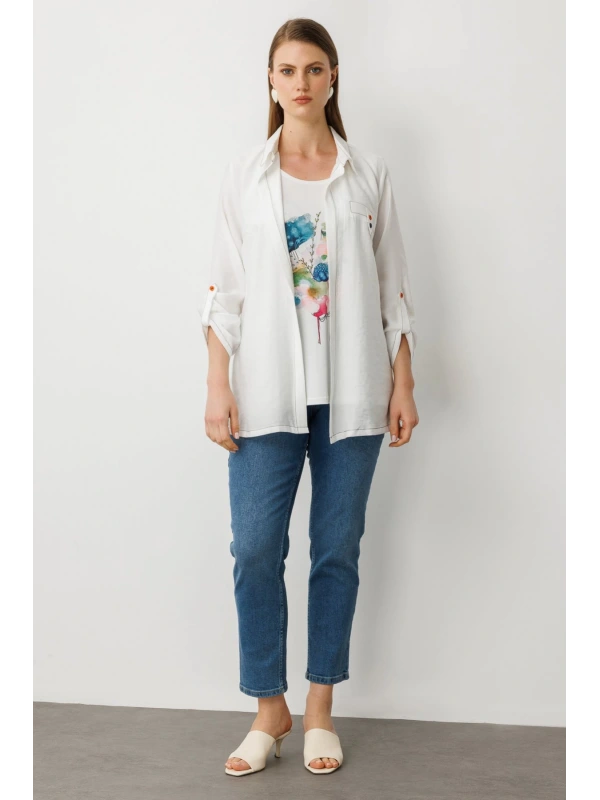 Ekol İçlikli Ekru Kadın Keten Kap 07578