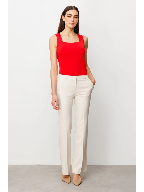 Ekol İspanyol Paça Kum Renk Kadın Kumaş Pantolon 02008