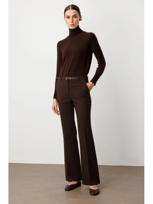 Ekol İspanyol Paça Kahverengi Kadın Pantolon 01011