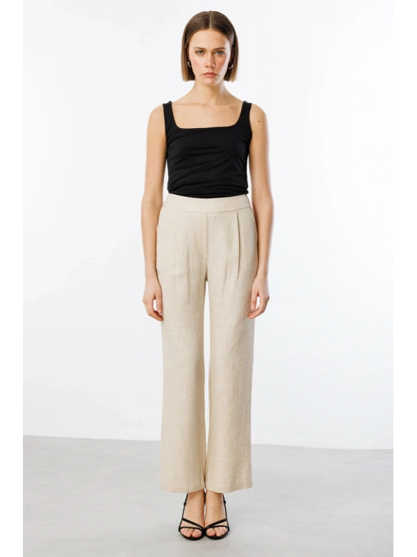 Ekol Kadın Bel Lastikli Bol Paça Bej Pantolon 04110