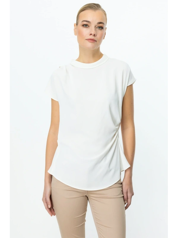 Ekol Kadın Belden Degajeli Ekru Bluz 03038