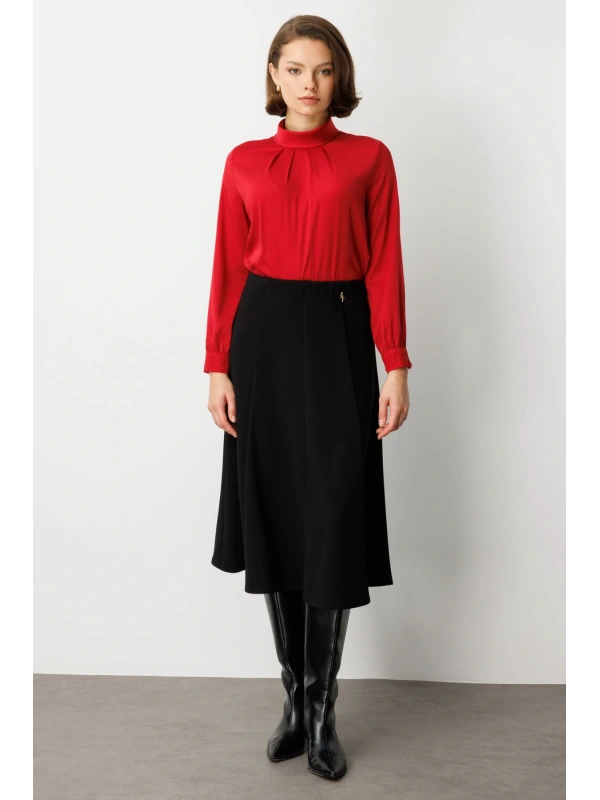 Ekol Kadın Beli Lastikli Siyah Etek 02039