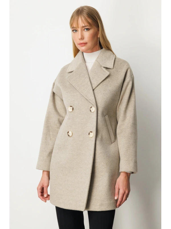 Ekol Kadın Düğmeli Vizon Manto 06049