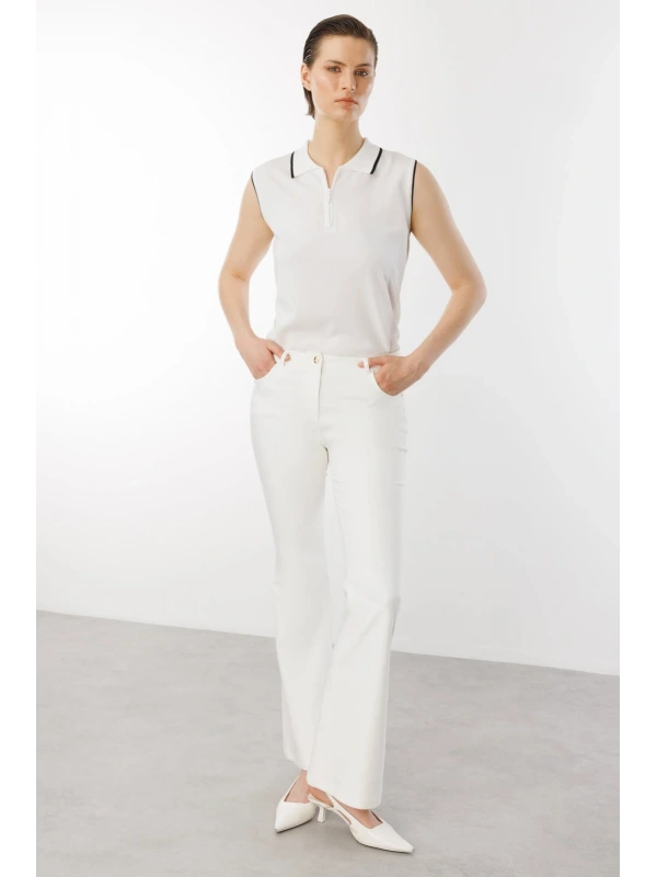 Ekol Kadın İspanyol Paça Ekru Pantolon 02044