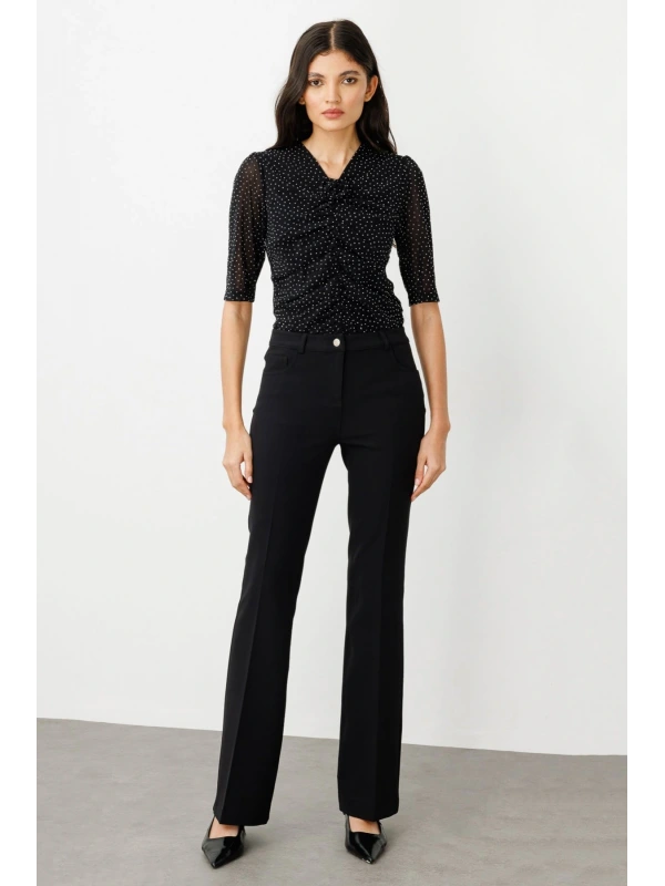 Ekol Kadın İspanyol Paça Siyah Kumaş Pantolon 02144