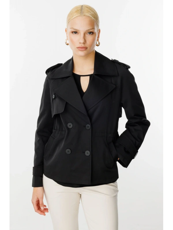 Ekol Kadın Kısa Boy Siyah Trençkot 07006