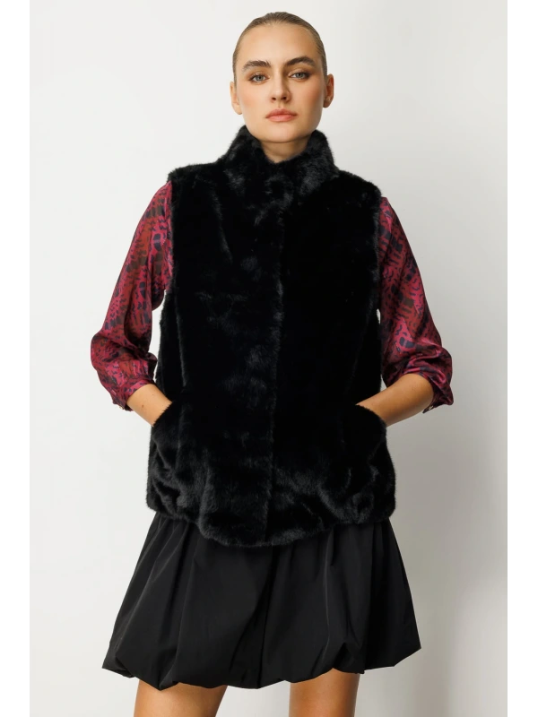 Ekol Kadın Kürklü Siyah Yelek 08905