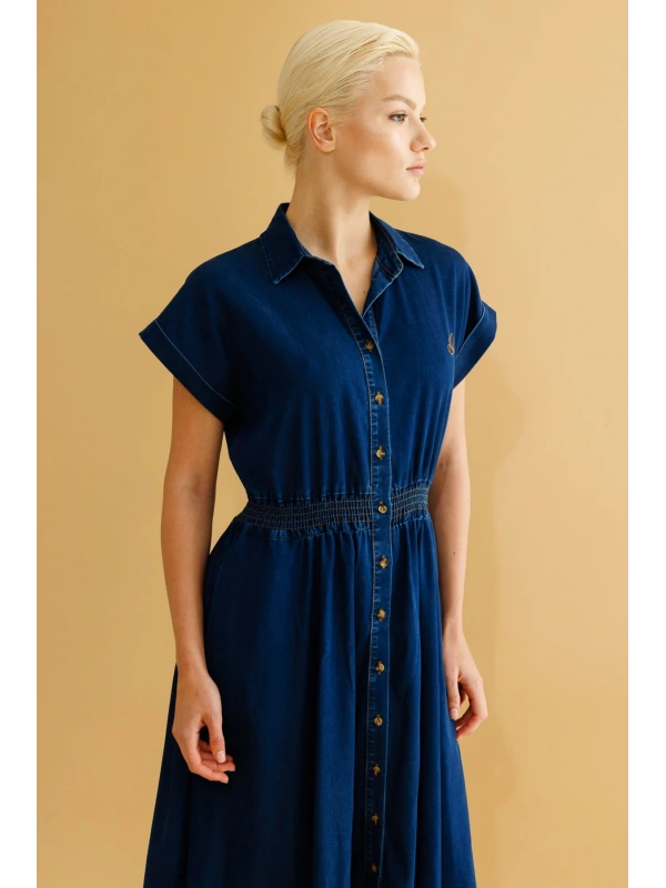 Ekol Kadın Maxi Boy İndigo Elbise 05030