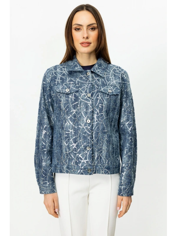 Ekol Kadın Pul İşlemeli İndigo Kot Mont 06026