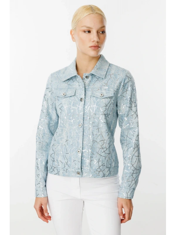 Ekol Kadın Pul İşlemeli Mavi Kot Mont 06026