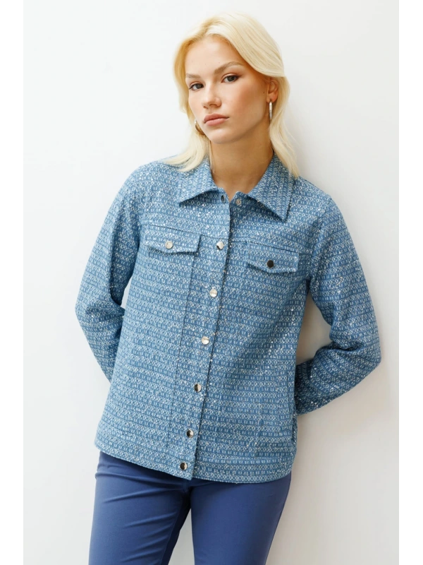 Ekol Kadın Pul İşlemeli Mavi Mont 06030