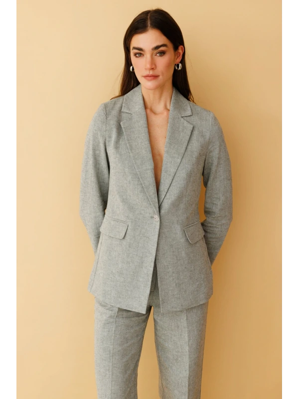 Ekol Kadın Tek Düğmeli Kapaklı Olive Renk Ceket 04062