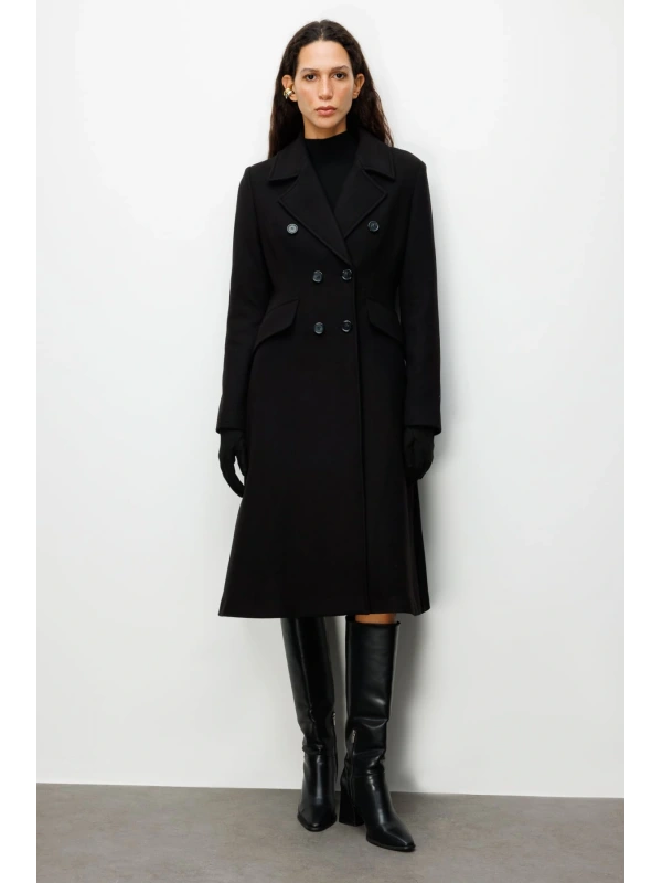 Ekol Uzun Kadın Siyah Manto 06073