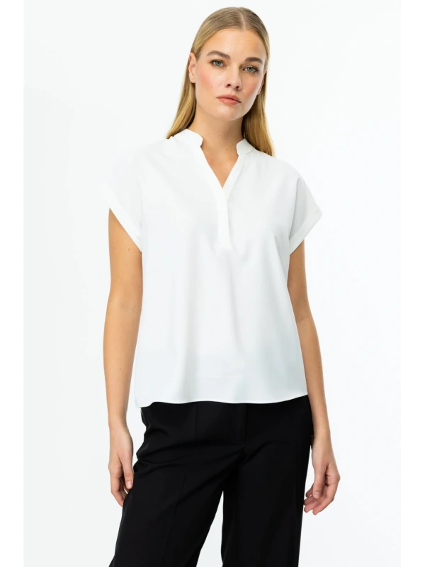 Ekol Kadın V Yaka Ekru Bluz 03044