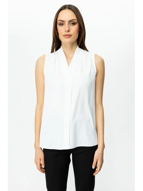 Ekol Kadın V Yaka Ekru Bluz 03062