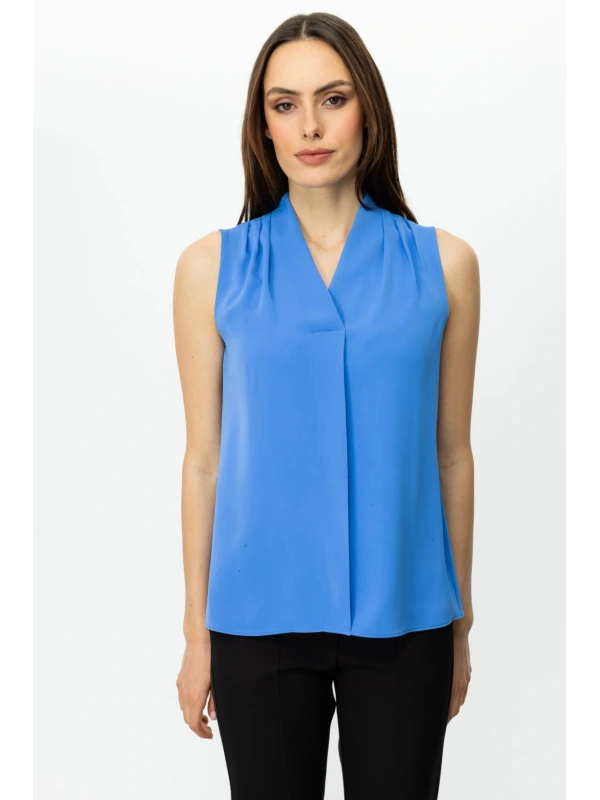 Ekol Kadın V Yaka Mavi Bluz 03062