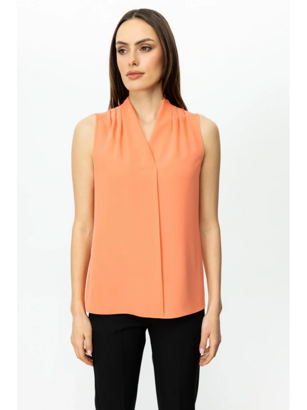 Ekol Kadın V Yaka Oranj Bluz 03062