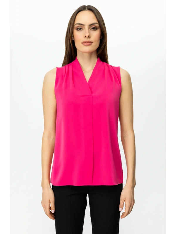 Ekol Kadın V Yaka Pembe Bluz 03062