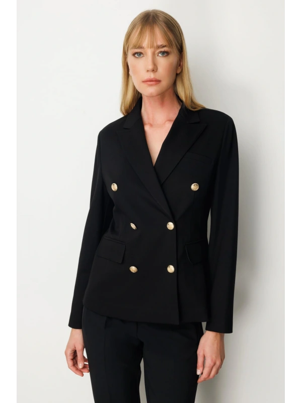 Ekol Kapak Cepli Siyah Kadın Ceket 05153