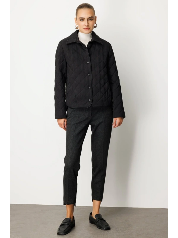 Ekol Kapitoni Çıtçıtlı Siyah Kadın Manto 06501