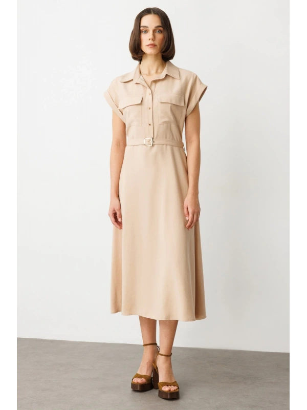 Ekol Kemerli Kısa Kol Elbise 05080