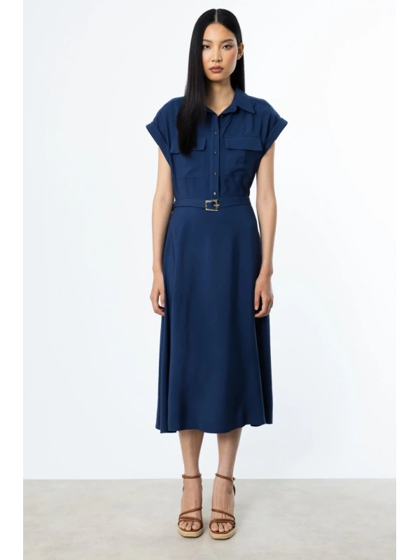 Ekol Kemerli Kısa Kol Elbise 05080