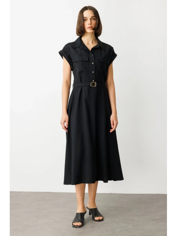 Ekol Kemerli Kısa Kol Elbise 05080