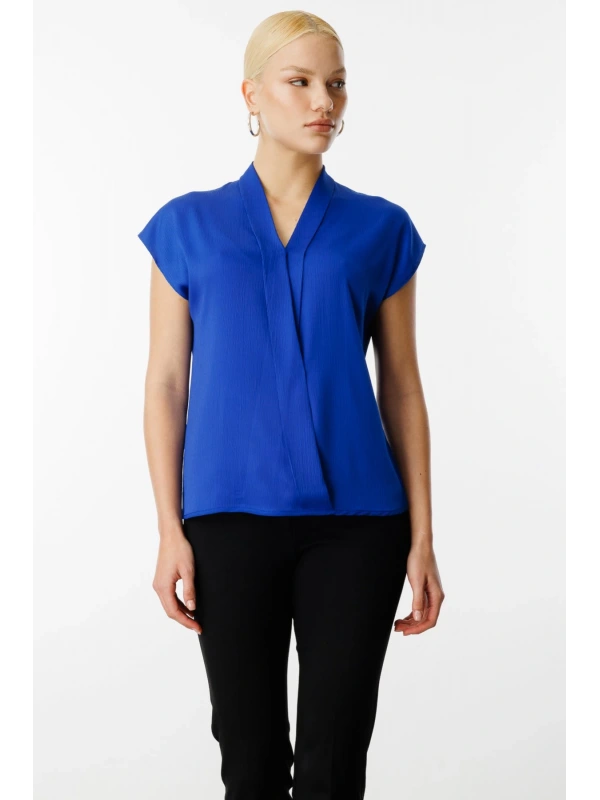 Ekol Kendinden Kırışık Desenli Kolsuz Bluz 03046