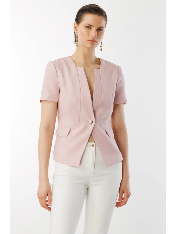 Ekol Kısa Kol Tek Düğme Kadın Pembe Ceket 04126