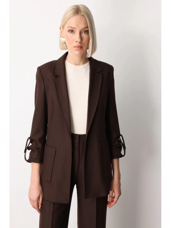 Ekol Kolu Apoletli Torba Cepli Kadın Kahverengi Ceket 05057