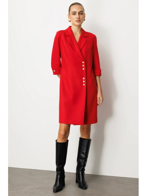 Ekol Kruvaze Yaka Düğmeli Elbise 04009