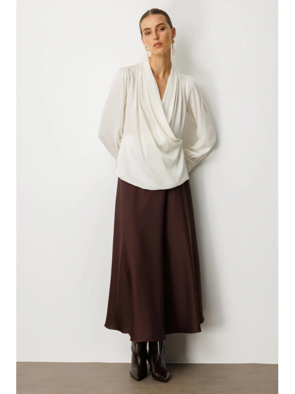 Ekol Kruvaze Yaka Önü Pileli Bluz 03007