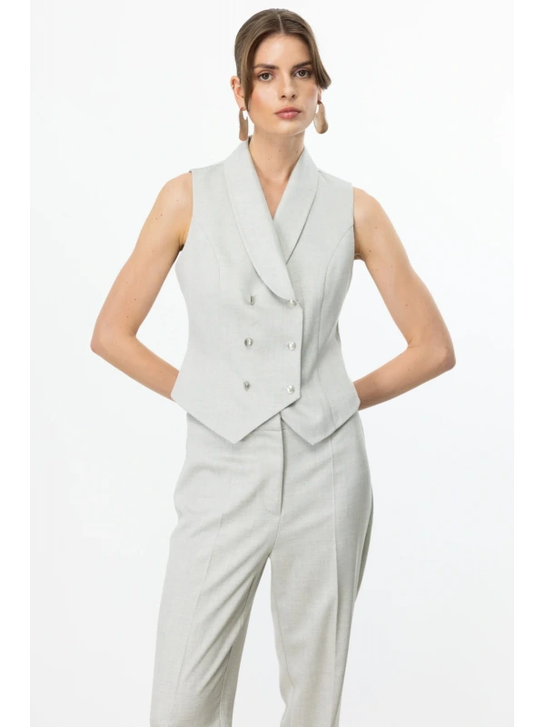 Ekol Kruvaze Yaka Kadın Gümüş Renk Yelek 04254