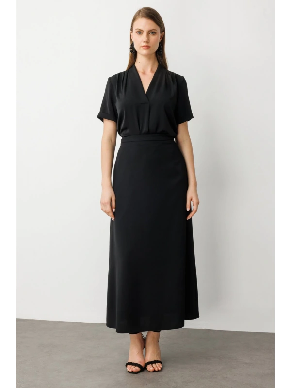 Ekol Büyük Beden Kumaş Siyah Kadın Etek 01084