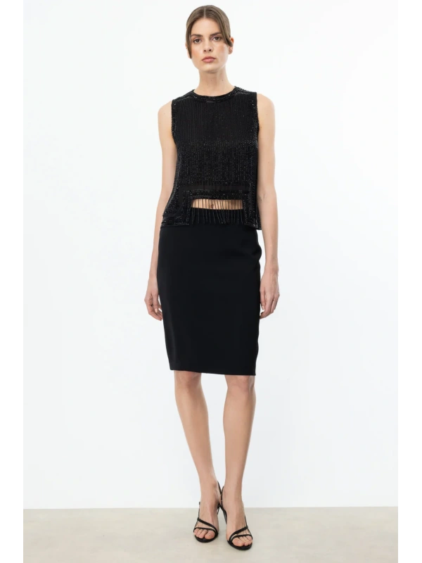 Ekol Siyah Kadın Kumaş Etek 04206