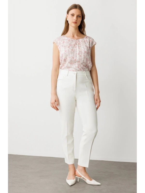 Ekol Büyük Beden Likralı Ekru Kadın Pantolon 02146