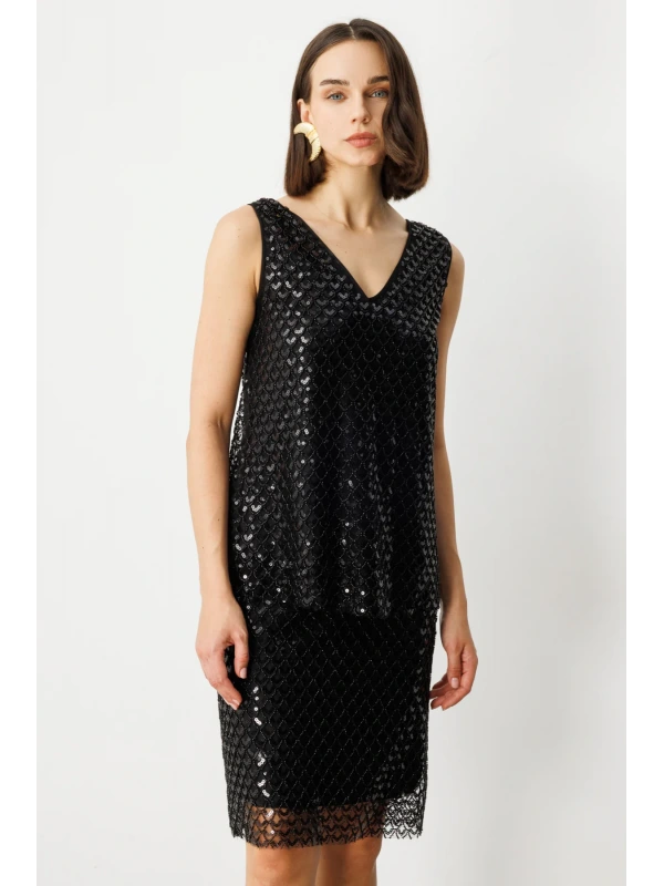 Ekol Payetli V Bluz 03328