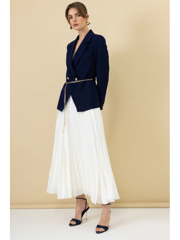 Ekol Pileli Ekru Kadın Şifon Etek 01086