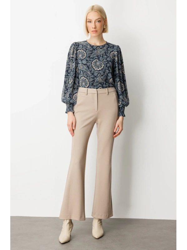 Ekol Simli Kumaş Bol Paça Vizon Kadın Pantolon 01045