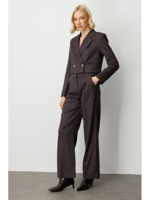Ekol Simli Kumaş Wide Leg Pantalon 05171