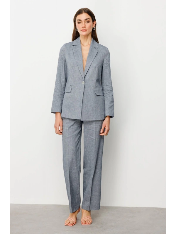 Ekol Tek Düğmeli Kapaklı İndigo Mavisi Kadın Ceket 04062