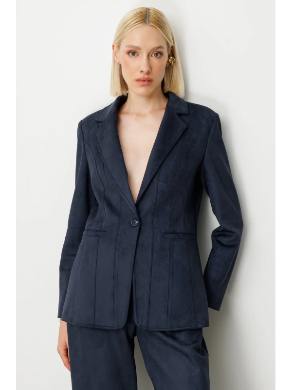 Ekol Torba Cepli Kadın Lacivert Süet Ceket 05061