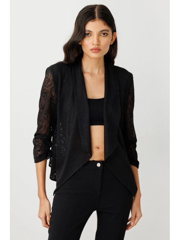 Ekol Kadın Transparan Gül Detaylı Siyah Ceket 04182