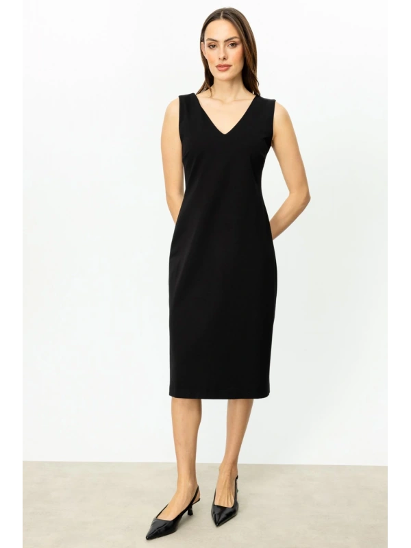 Ekol V Yaka Kolsuz Elbise 05046