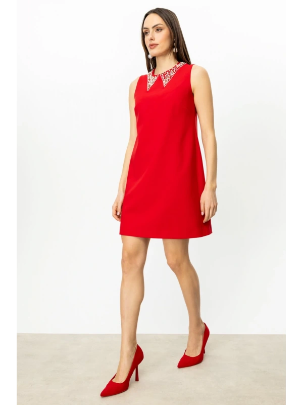 Ekol Yakası İncili Mini Boy Elbise 05016