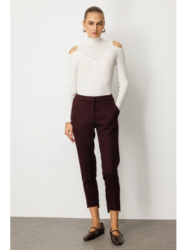 Ekol Yan Cepli Boru Paça Bordo Kadın Pantolon 05189