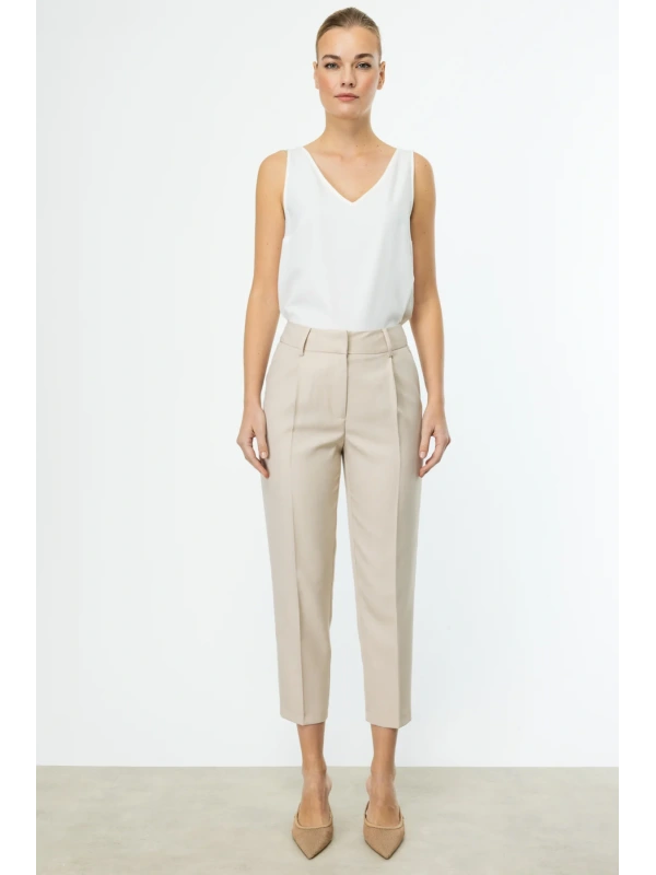 Ekol Yandan Cepli Pileli Taş Renk Pantolon 04132