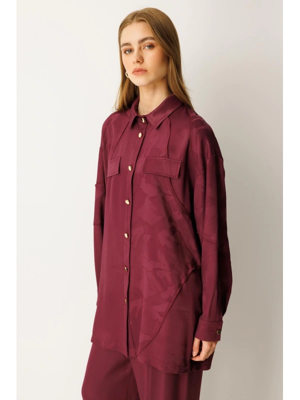 Ghisa Kadın Kendinden Desenli Mürdüm Takım 26KGSTKM4047