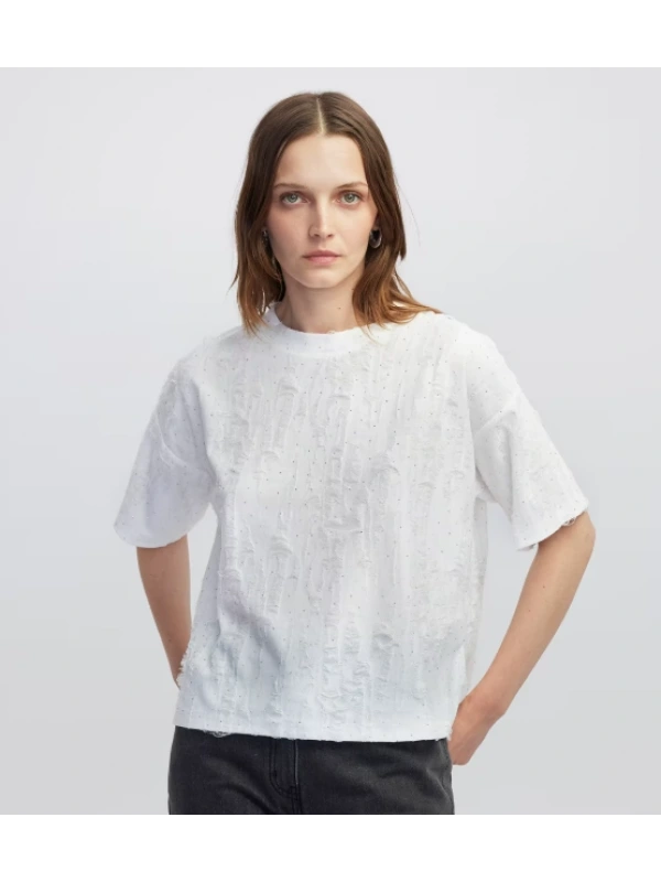 İpekyol Jakarlı Hotfix Baskılı T-Shirt IW6250070033