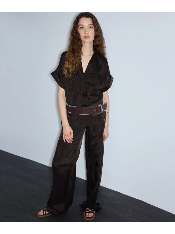 İpekyol Parlak Dokulu Wide Leg Pantolon IS1260003245